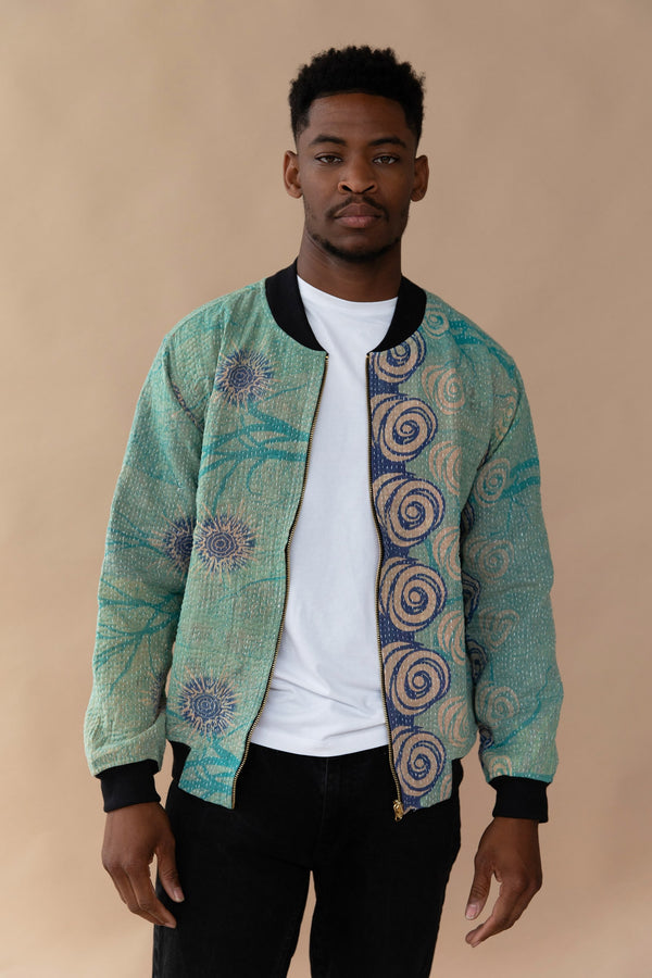MEN'S Reversible Kantha Bomber - Adil - M — reversible side, front