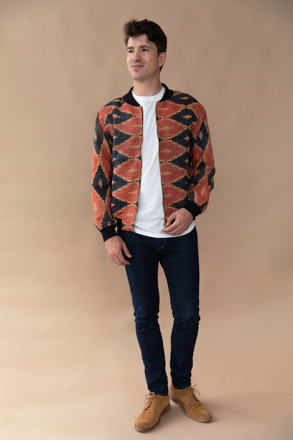 MEN'S Reversible Kantha Bomber - Azlan - L — reversible side, back