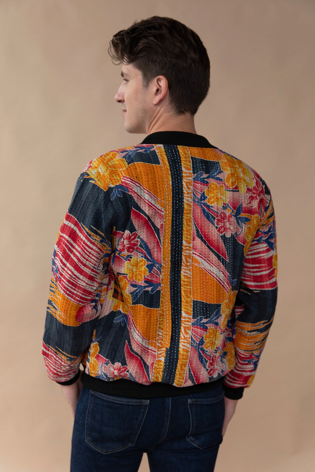 MEN'S Reversible Kantha Bomber - Danish - M — reversible side, back