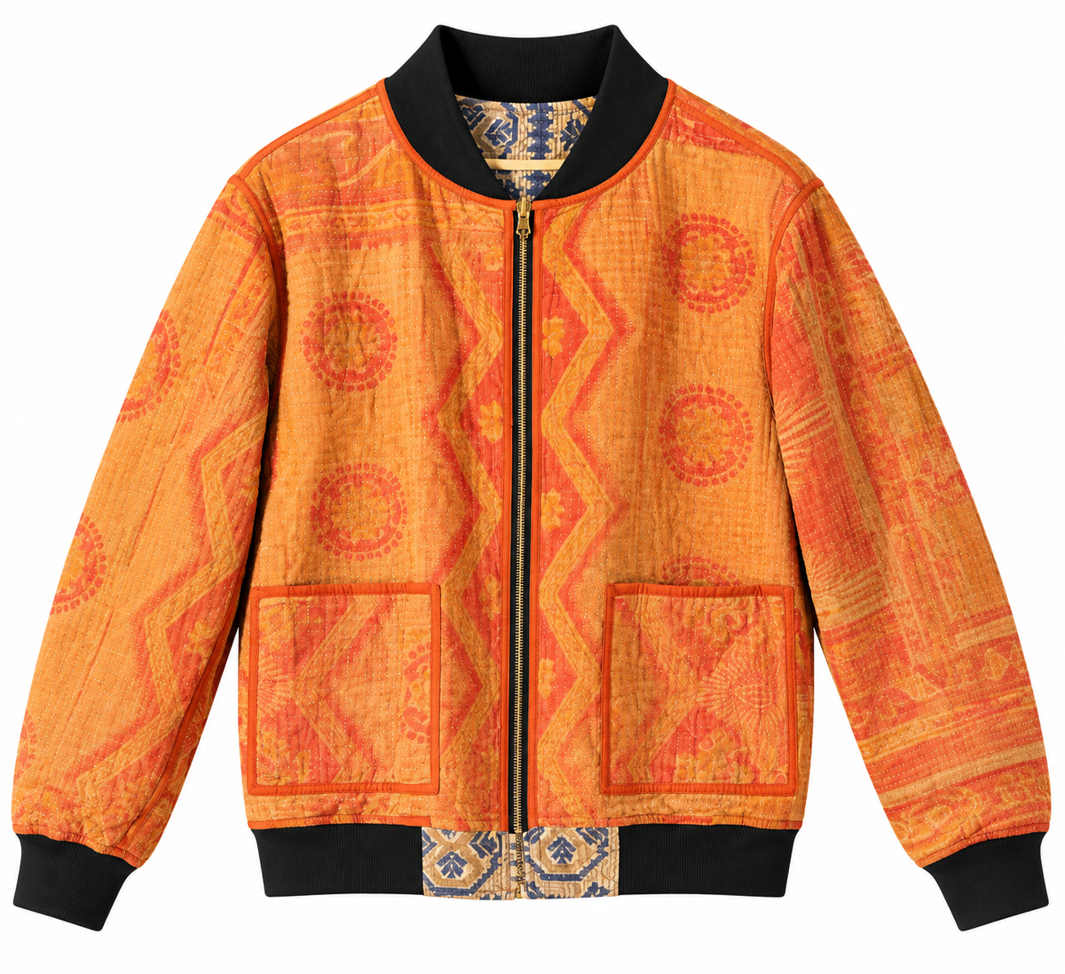 MEN'S Reversible Kantha Bomber - Faiz - L — reversible side, front