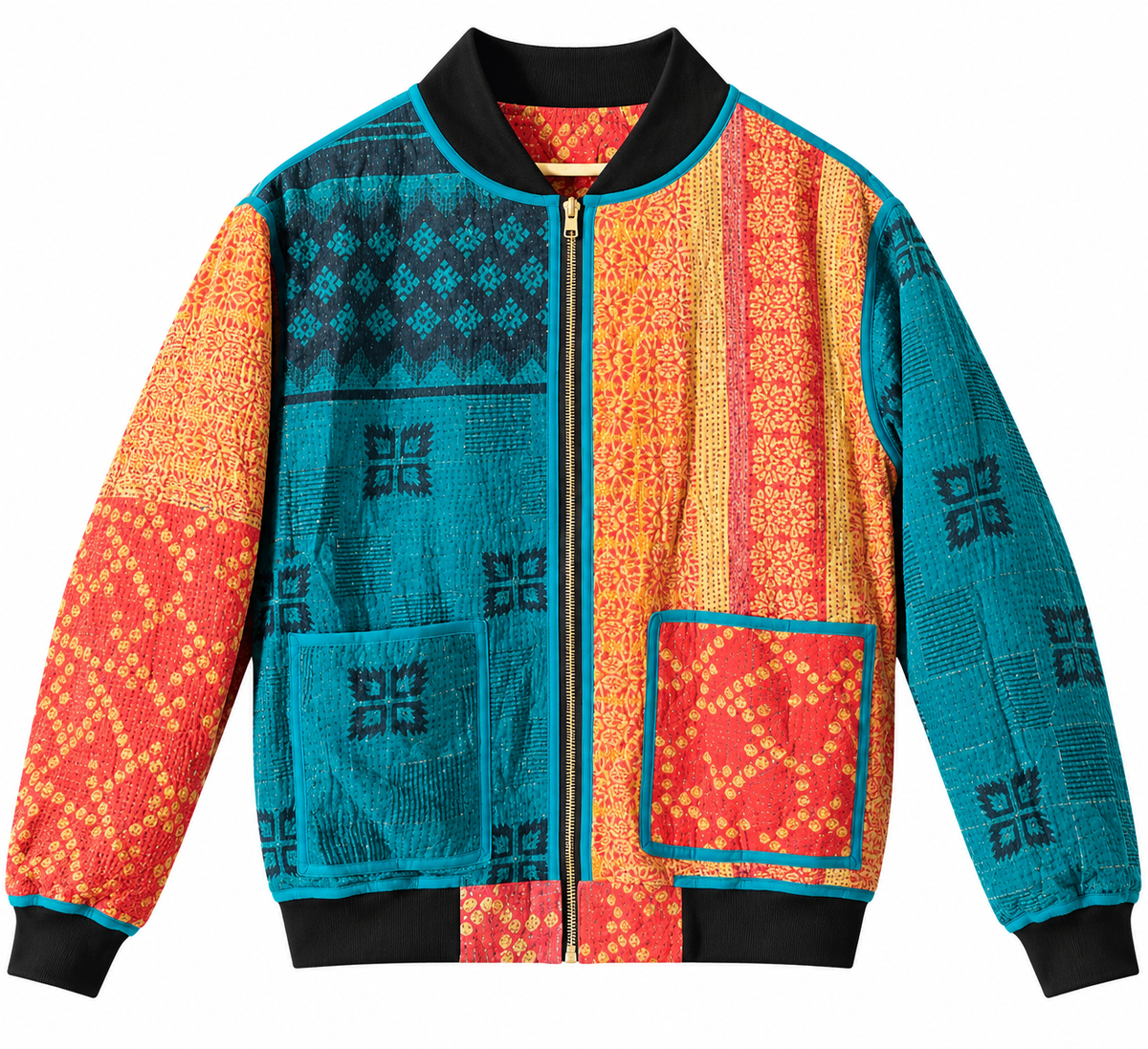 MEN'S Reversible Kantha Bomber - Wasim - M — reversible side, front