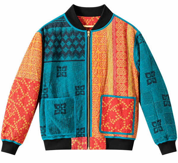 MEN'S Reversible Kantha Bomber - Wasim - M — reversible side, front