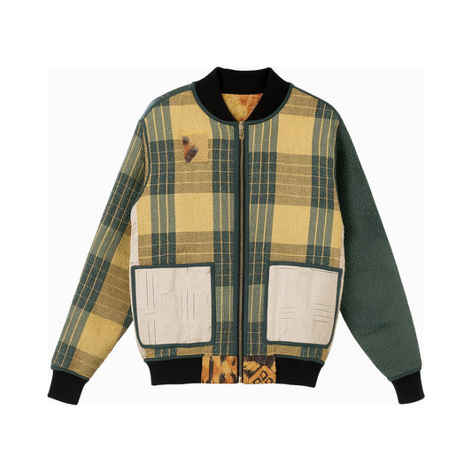 MEN'S Reversible Kantha Bomber - Nadir - M — reversible side front, flat product shot on white