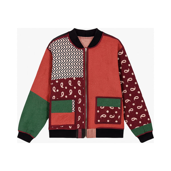 MEN'S Reversible Kantha Bomber - Naim - L — reversible side front, flat product shot on white