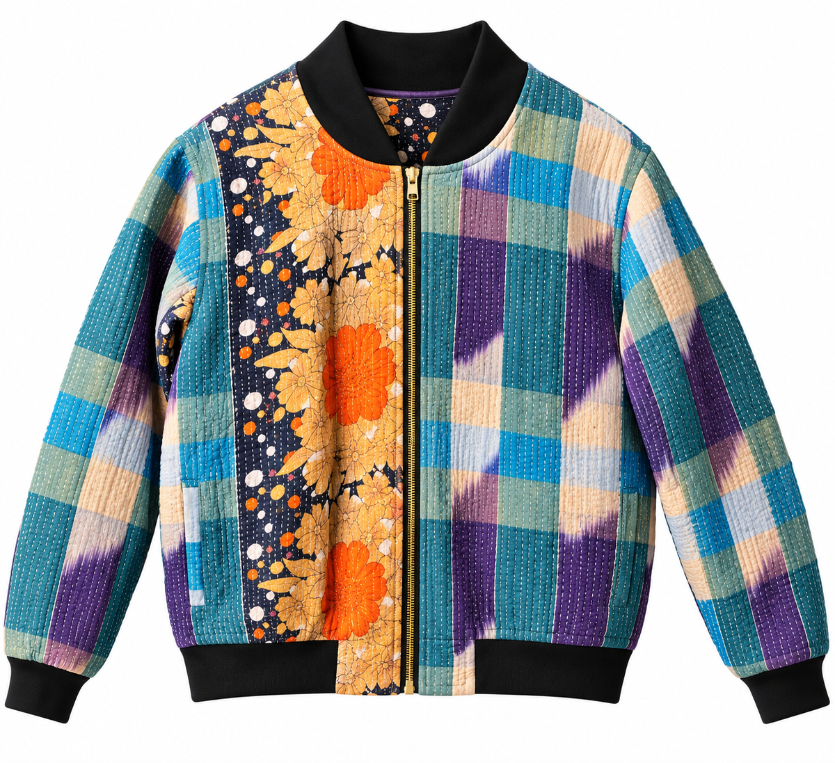 Nayantara Reversible Kantha Bomber - XL — reversible side, front