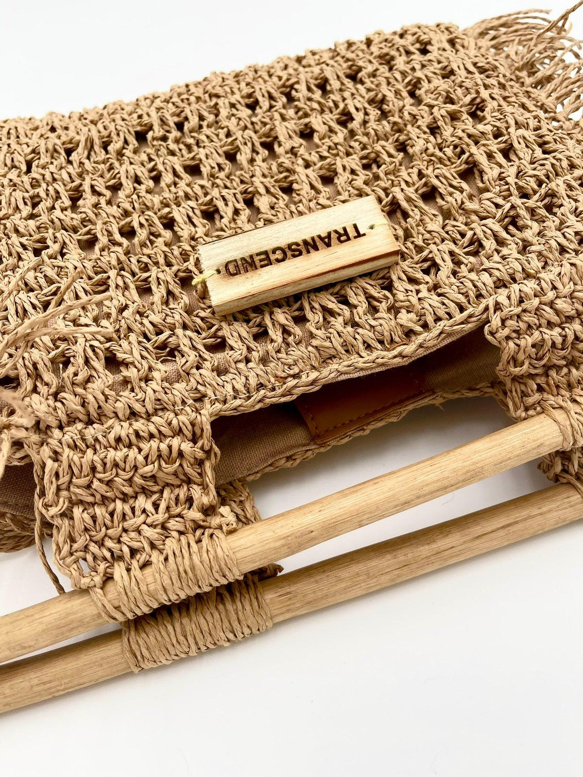 NISA | Handwoven Rectangular Raffia Hand Bag with Wooden Handles - Transcend
