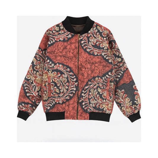 MEN'S Reversible Kantha Bomber - Omar - S — reversible side front, flat product shot on white