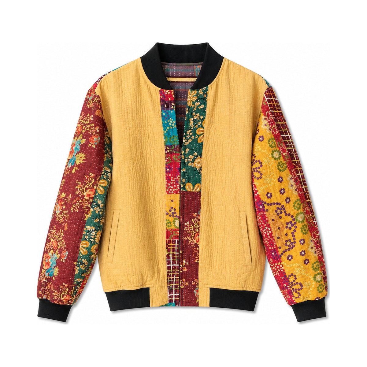 MEN'S Reversible Kantha Bomber - Parvez - M — main side front, flat product shot on white