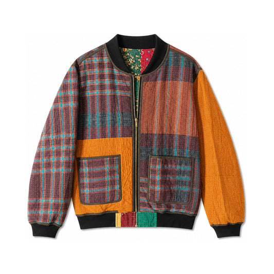 MEN'S Reversible Kantha Bomber - Parvez - M — reversible side front, flat product shot on white