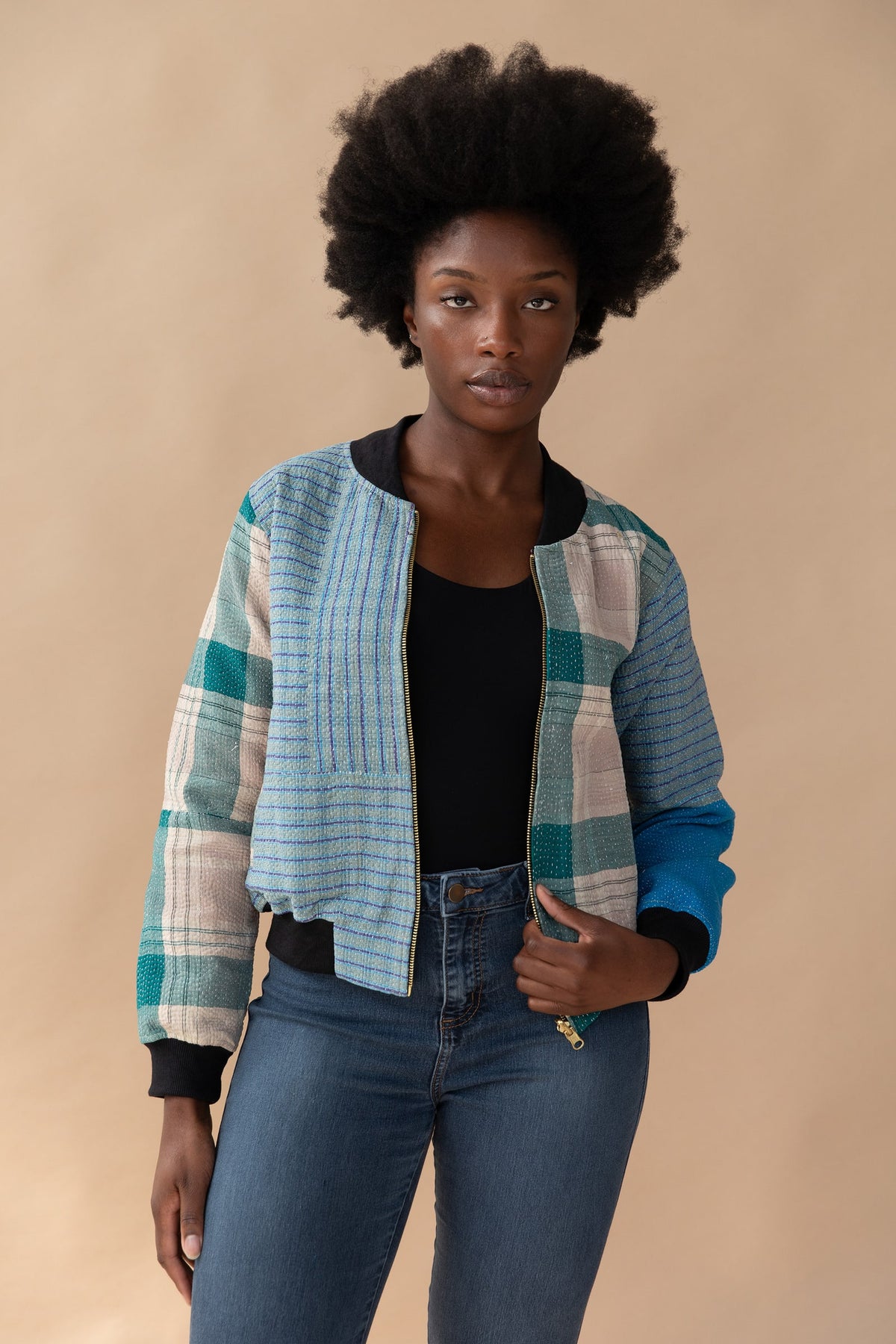 Priya Reversible Kantha Bomber - S — front