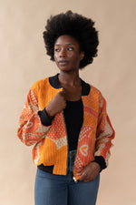 Radha Reversible Kantha Bomber - M — reversible side, back 4