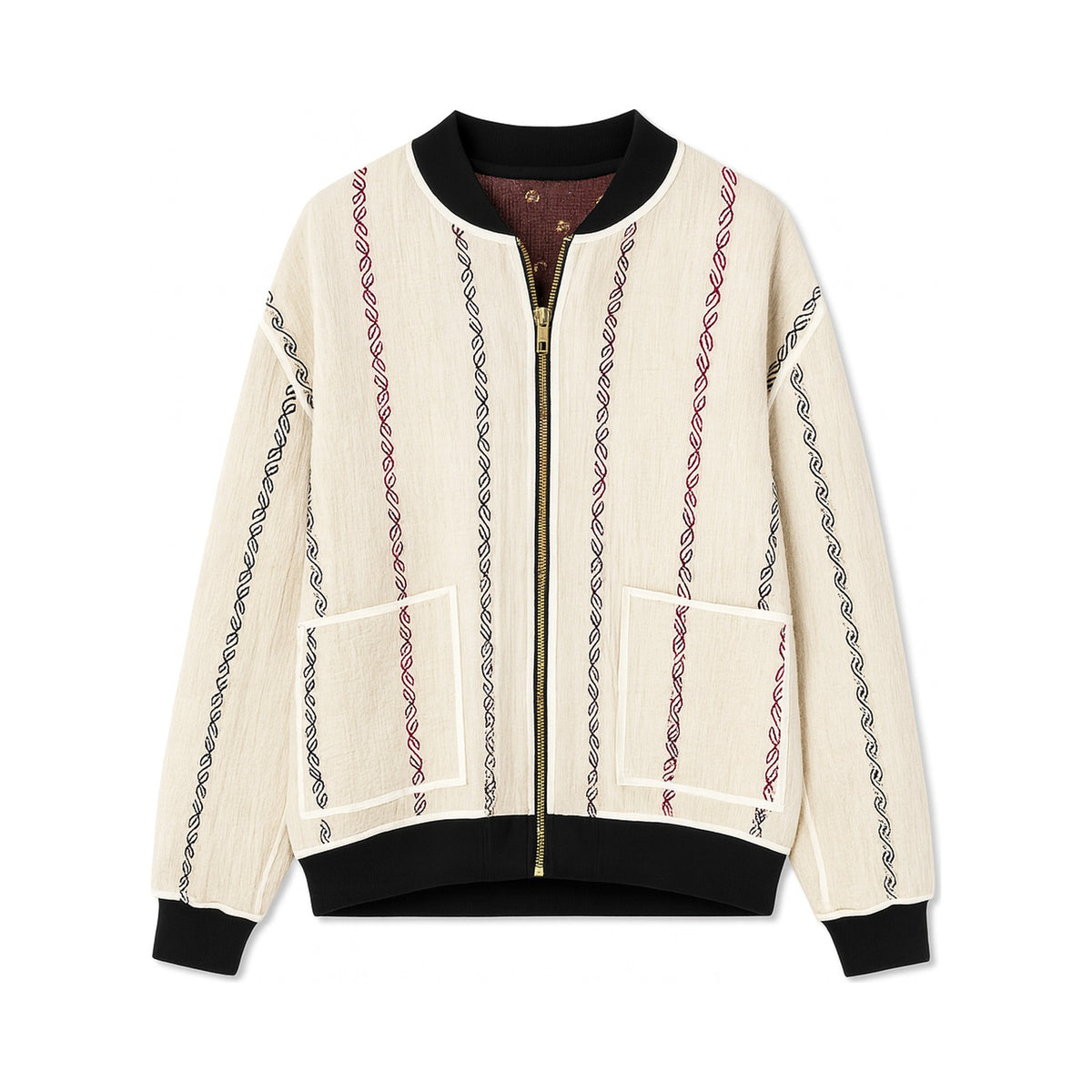 MEN'S Reversible Kantha Bomber - Reza - XXL — reversible side front, flat product shot on white