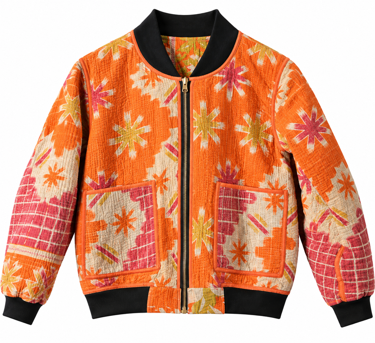 Rina Reversible Kantha Bomber - M — Reversible side - Front