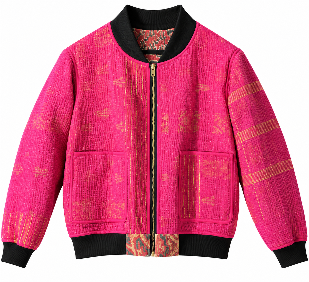 Saira Reversible Kantha Bomber - M — reversible side, front