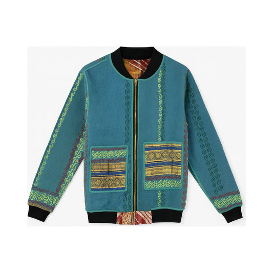 MEN'S Reversible Kantha Bomber - Samar - S — reversible side front, flat product shot on white