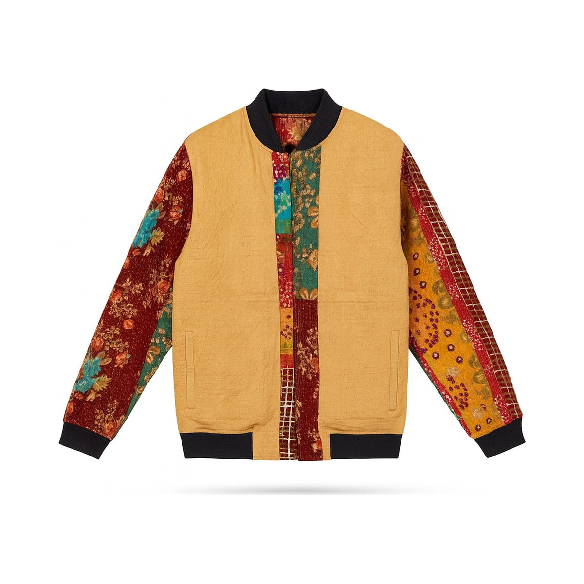 MEN'S Reversible Kantha Bomber - Sami - M — reversible side front, flat product shot on white