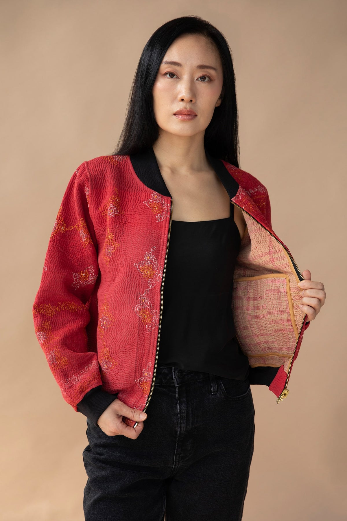 Sana Reversible Kantha Bomber - S — front