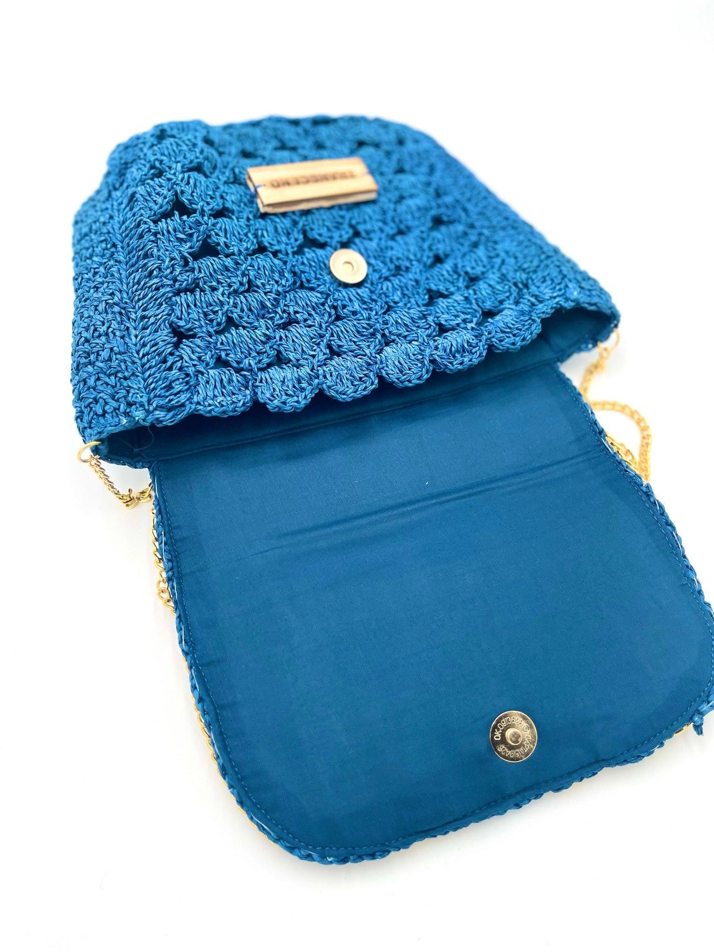 SERENA | Handwoven Natural Raffia Flap Bag / Crossbody in Blue and Green Colors - Transcend