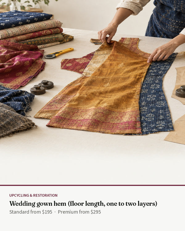 Wedding gown hem (floor length, one to two layers) — Transcend service