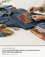 Custom reclaimed-fabric patch: cut, overlock and sew (first; +$20 each additional) — Transcend service 1