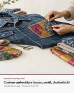 Custom embroidery (name, motif, chainstitch) — Transcend service 1