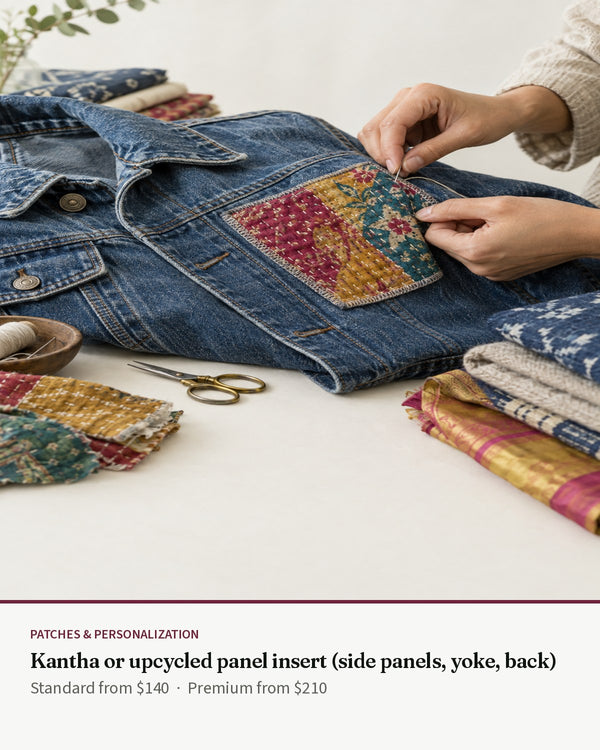 Kantha or upcycled panel insert (side panels, yoke, back) — Transcend service