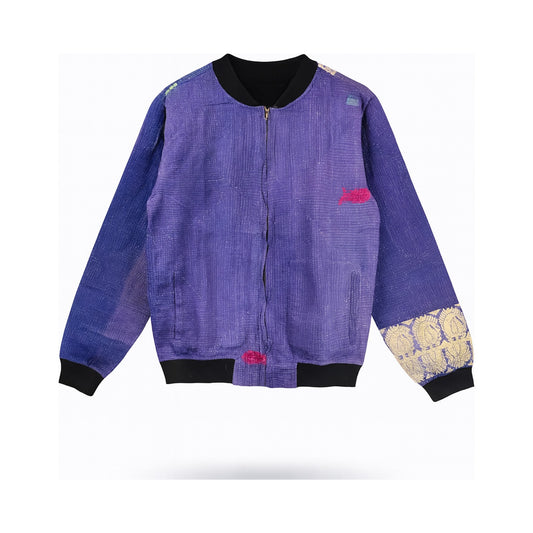 MEN'S Reversible Kantha Bomber - Siraj - M — main side front, flat product shot on white