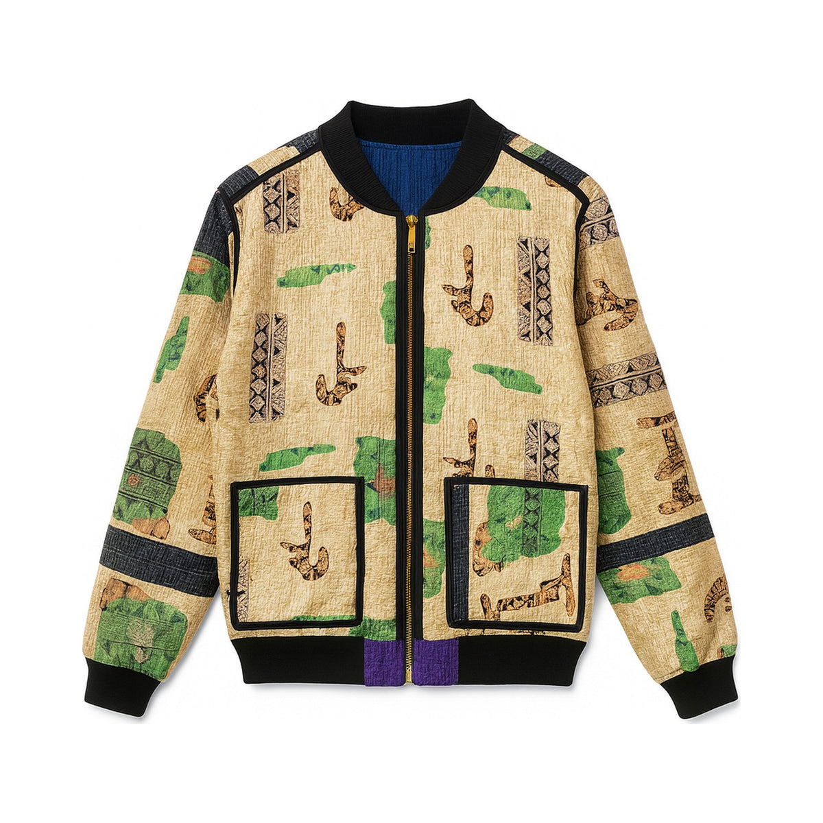MEN'S Reversible Kantha Bomber - Siraj - M — reversible side front, flat product shot on white