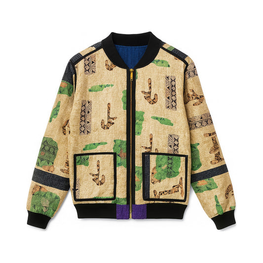 MEN'S Reversible Kantha Bomber - Siraj - M — reversible side front, flat product shot on white