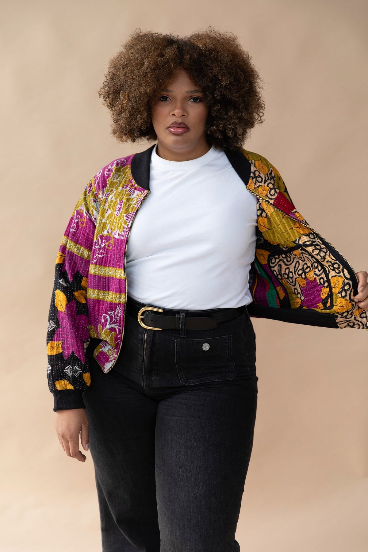 Zaina Reversible Kantha Bomber - L — front