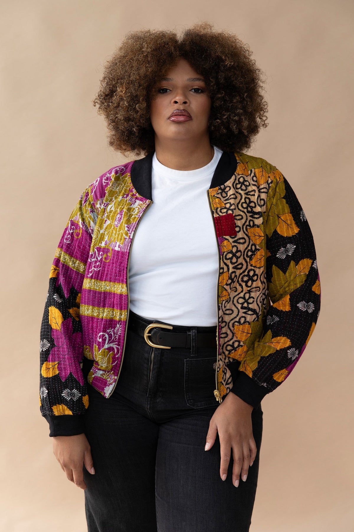 Zaina Reversible Kantha Bomber - L — reversible side, back