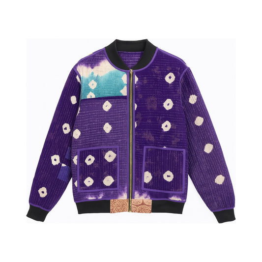MEN'S Reversible Kantha Bomber - Zoray - M — reversible side front, flat product shot on white