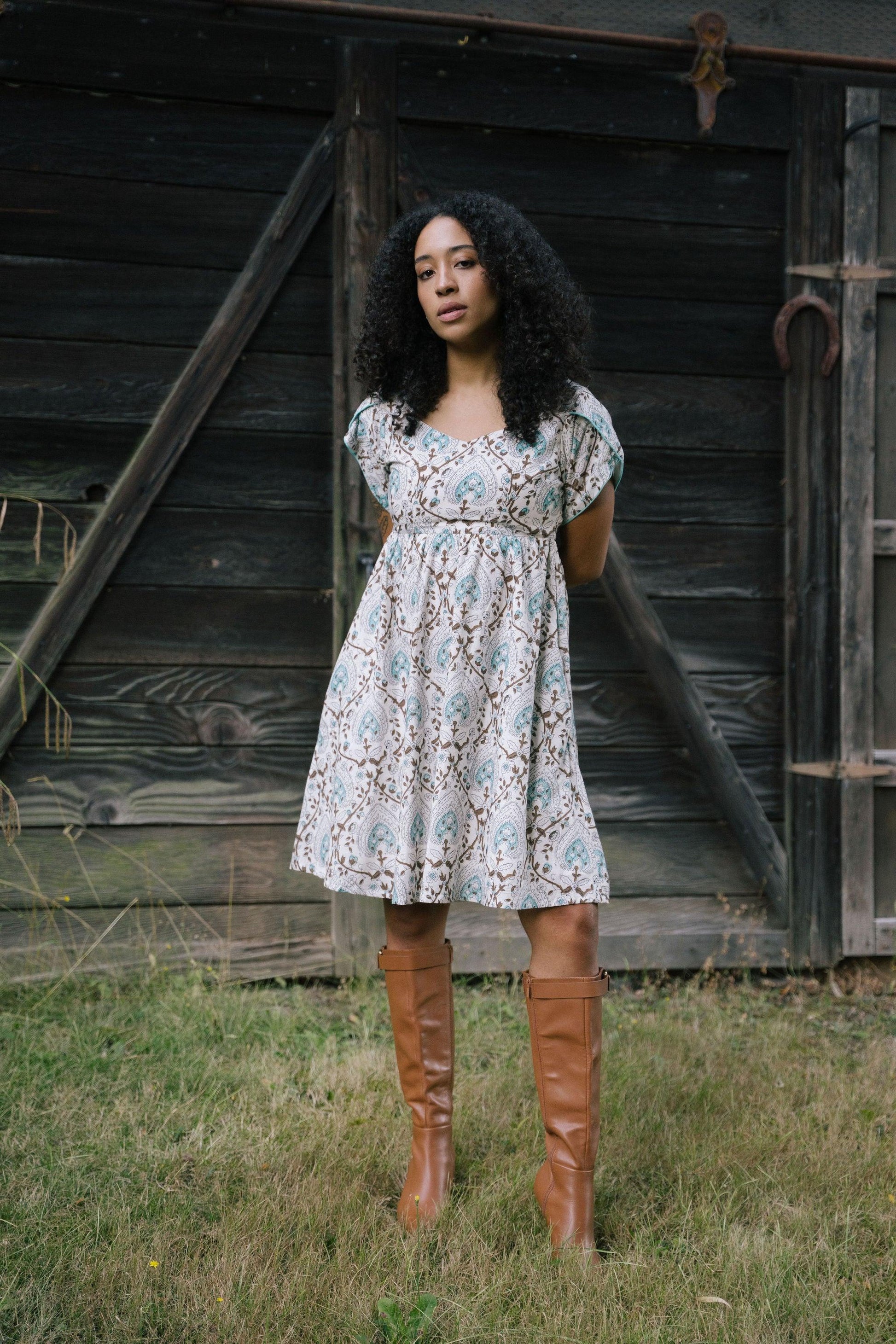 Fit-and-flare, floral block printed mini dress, at Transcend Fit-and-flare, floral block printed mini dress, at Transcend