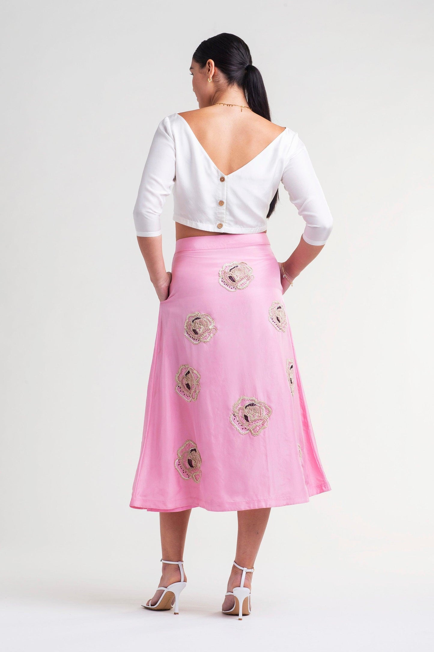 Amal Silk Wrap Skirt with Hand Embroidery, Adjustable Sizing - Transcend
